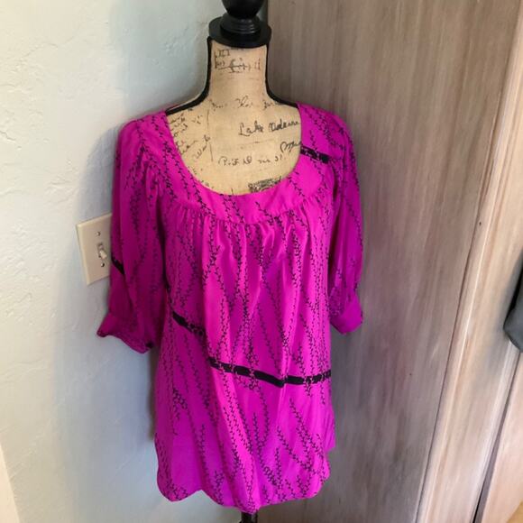 Silk Lux floral tunic square scoop neck pink black Y2k 100% silk top mini dress - Picture 13 of 16